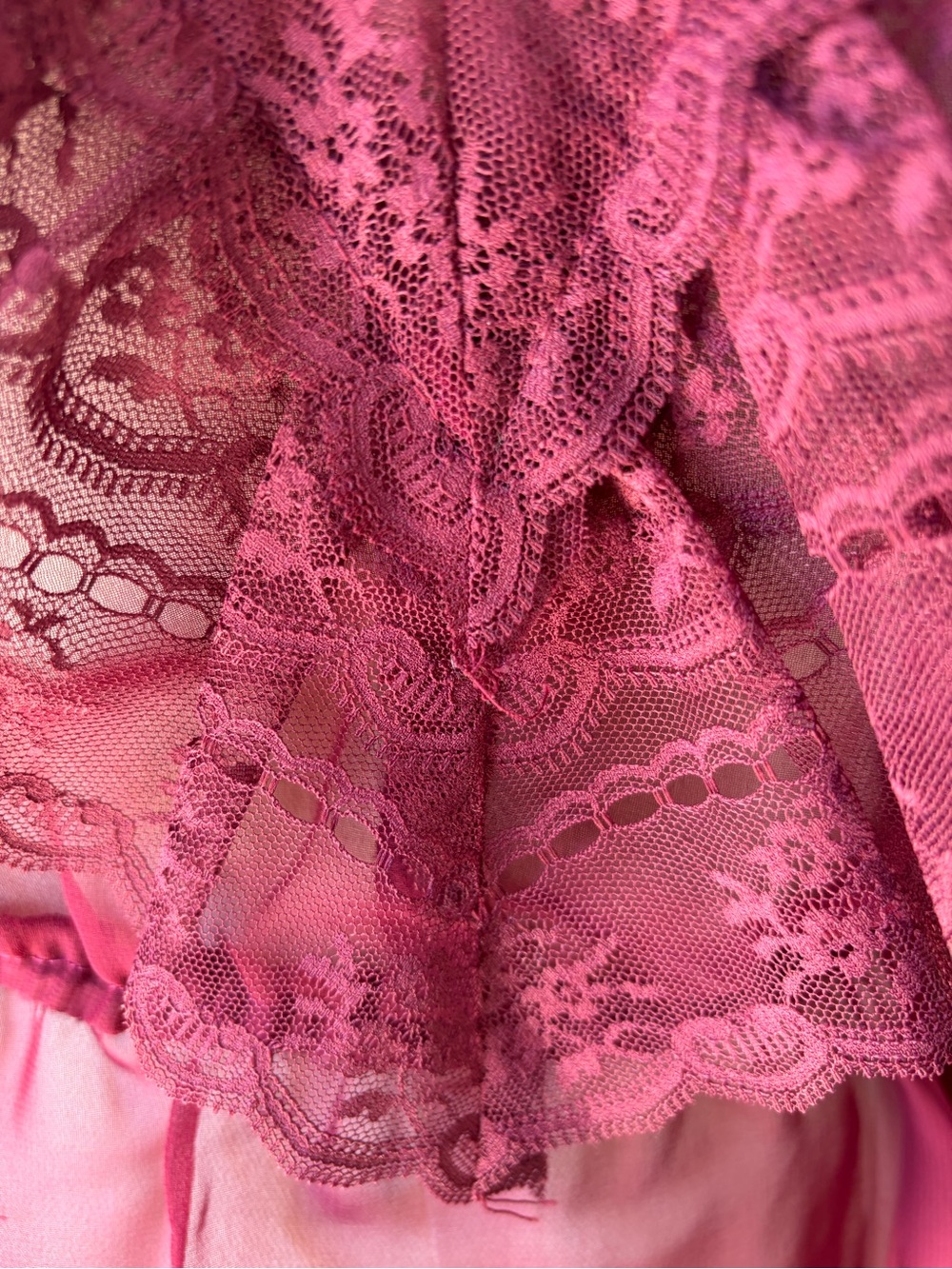 Vintage Maroon Sheer Victorian Ornamental Lace Ruffle Blouse *See Measurements* - Picture 8 of 10